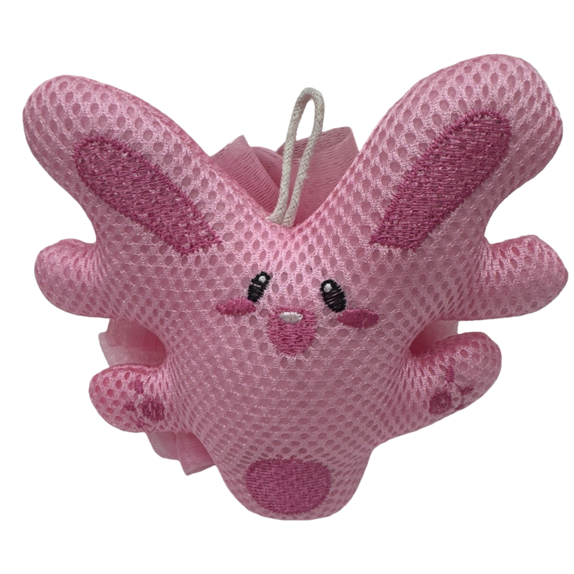 粉色兔子造型沐浴球白底实物图