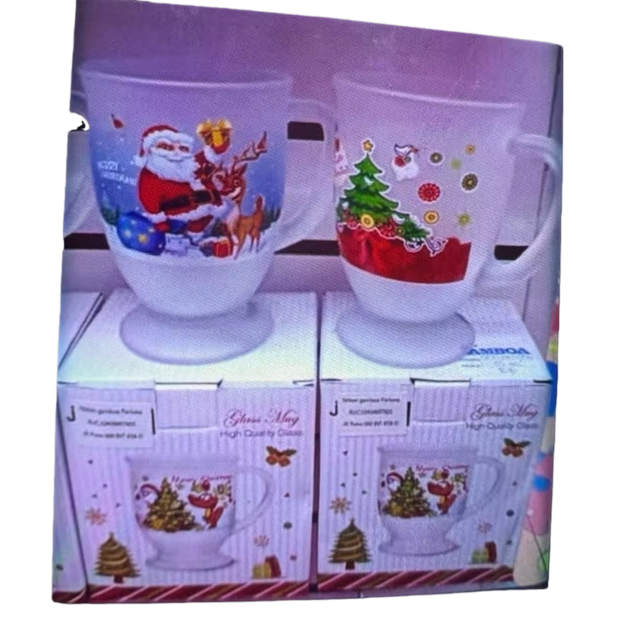 Christmas-themed glass cup gift box, warm and heat-resistant Christmas gift, home decorative cup Item Picture