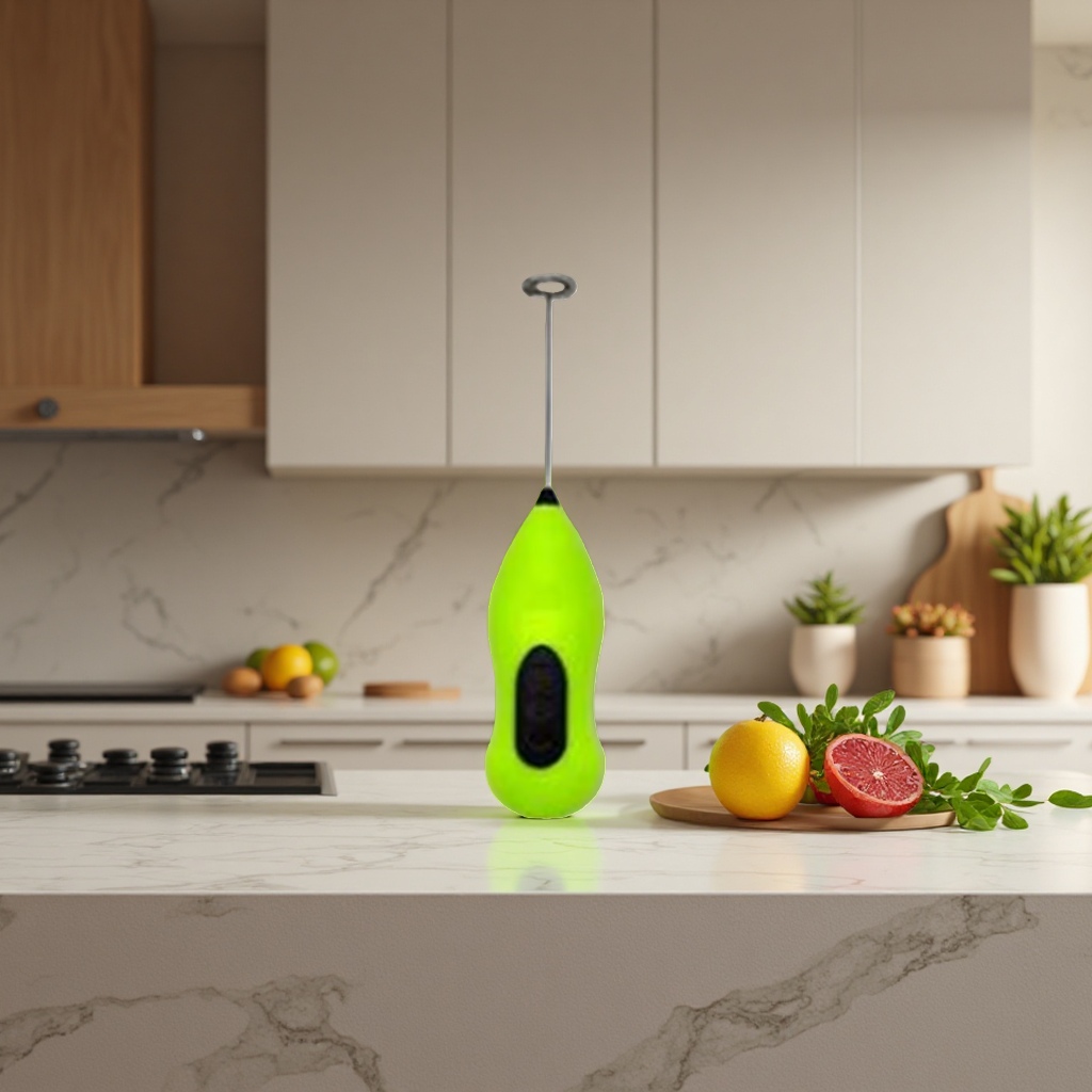 The green handheld stirrer is a portable electric stirring rod and a household kitchen tool details Picture