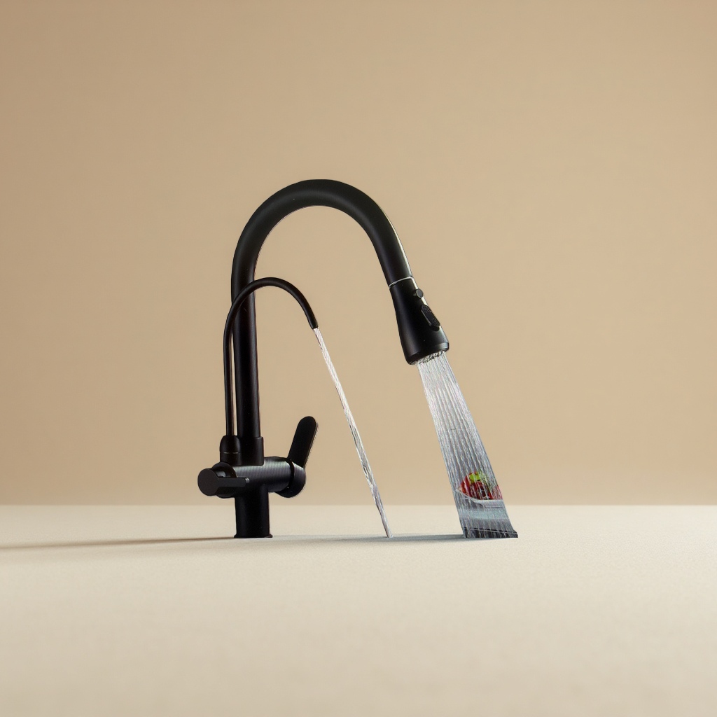 黑色水龙头不锈钢厨房水龙头家用单孔龙头节水静音防锈耐用