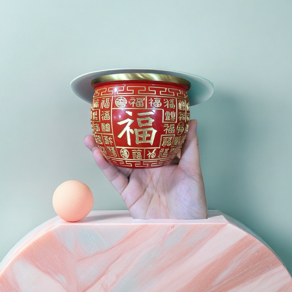 红色福字装饰罐细节图