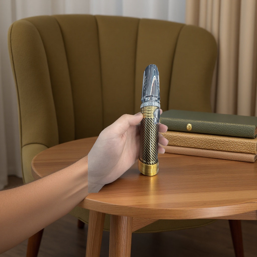 A portable anti-scald smoking device with a metallic texture handheld mouthpiece Application Scenario