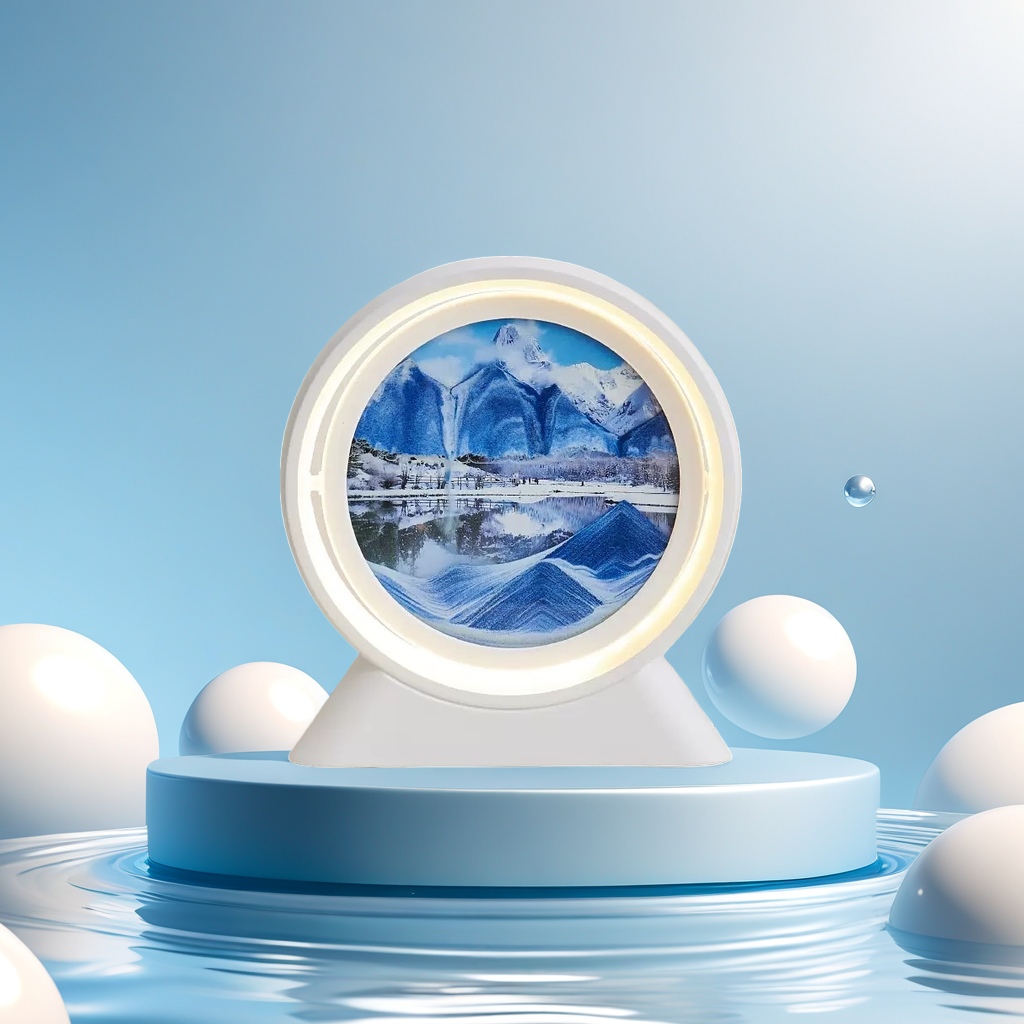 Circular lighting fixtures, snow-capped mountain landscape paintings, and simple Nordic-style living room decorative paintings Specification image