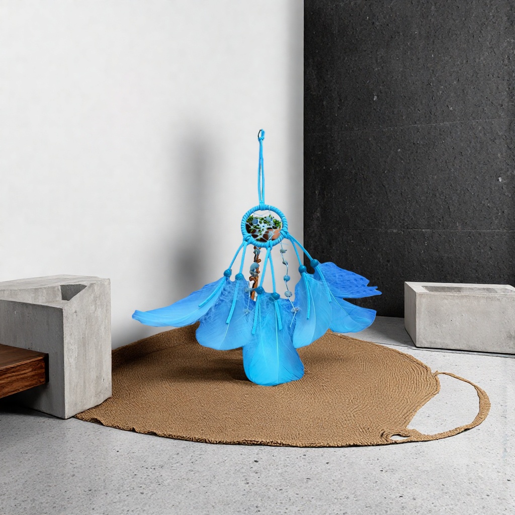 Blue feather dreamcatcher, dreamy sleep decoration, home decor, room decoration