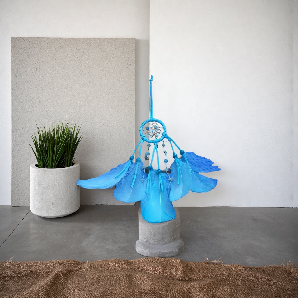 Blue feather dreamcatcher, dreamy sleep decoration, home decor, room decoration Specification image