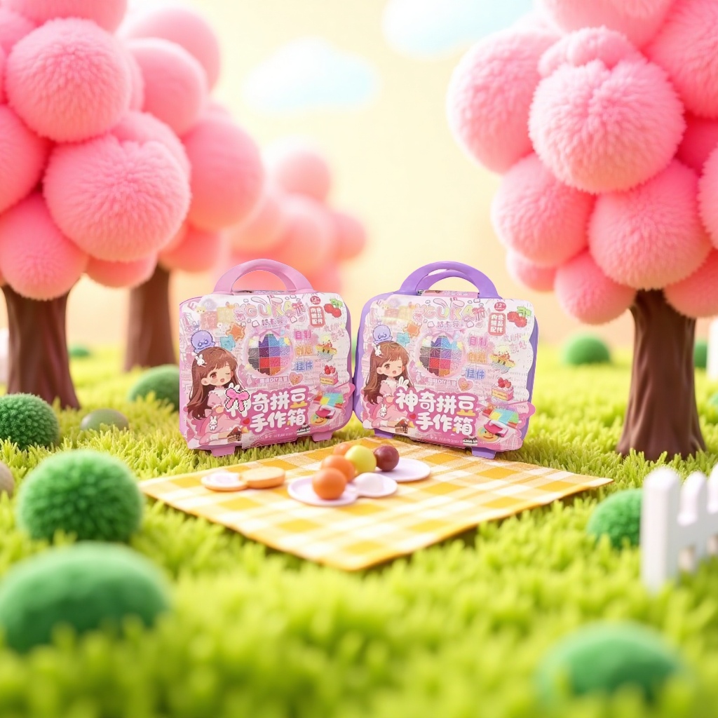 GUKA Guka Rabbit Magic Bean Puzzle Handmade Box, two 40-color creative pendant materials in pink and purple