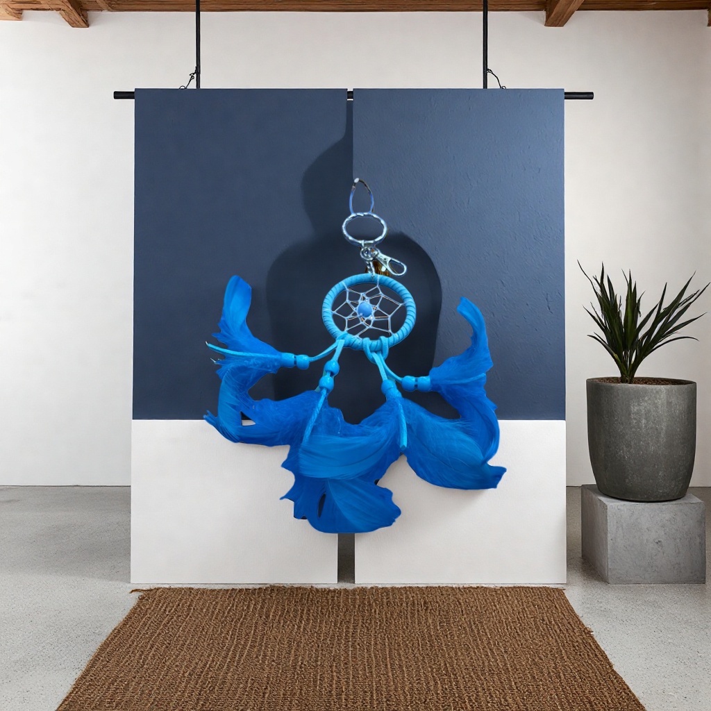 Blue feather Dream Catcher pendant, car keychain decoration, interior decoration Specification image