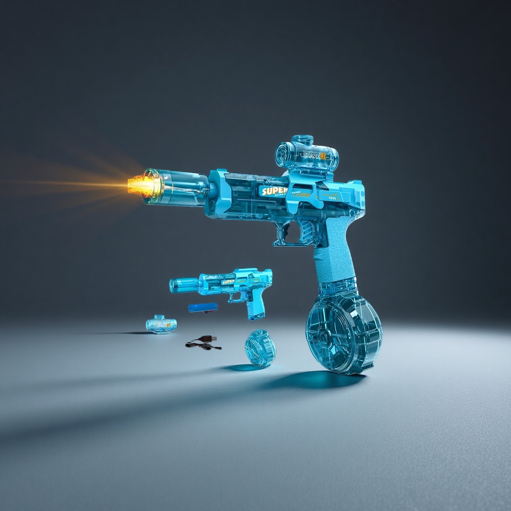 The main body of the blue transparent toy gun simulates children's shooting toys and is safe and non-toxic