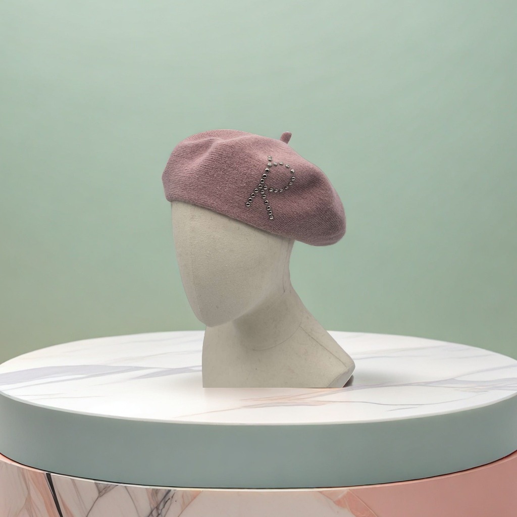 Pink beret for women, Korean style, fashionable and sweet spring hat, warm woolen hat for girls. 132146143