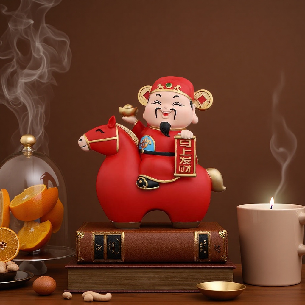 Red God of Wealth equestrian decoration, welcoming the God of Wealth and attracting wealth in the Year of the Horse, home decoration resin decoration, the latest style resin decoration details Picture