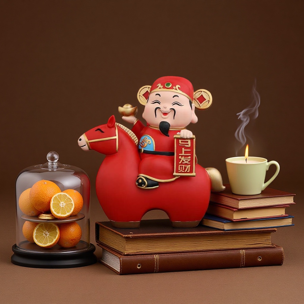 Red God of Wealth equestrian decoration, welcoming the God of Wealth and attracting wealth in the Year of the Horse, home decoration resin decoration, the latest style resin decoration