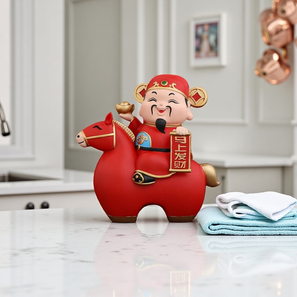 Red God of Wealth equestrian decoration, welcoming the God of Wealth and attracting wealth in the Year of the Horse, home decoration resin decoration, the latest style resin decoration Specification image