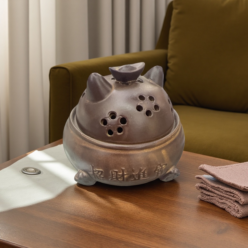 陶瓷招财猫香炉摆件客厅风水神器招财纳福