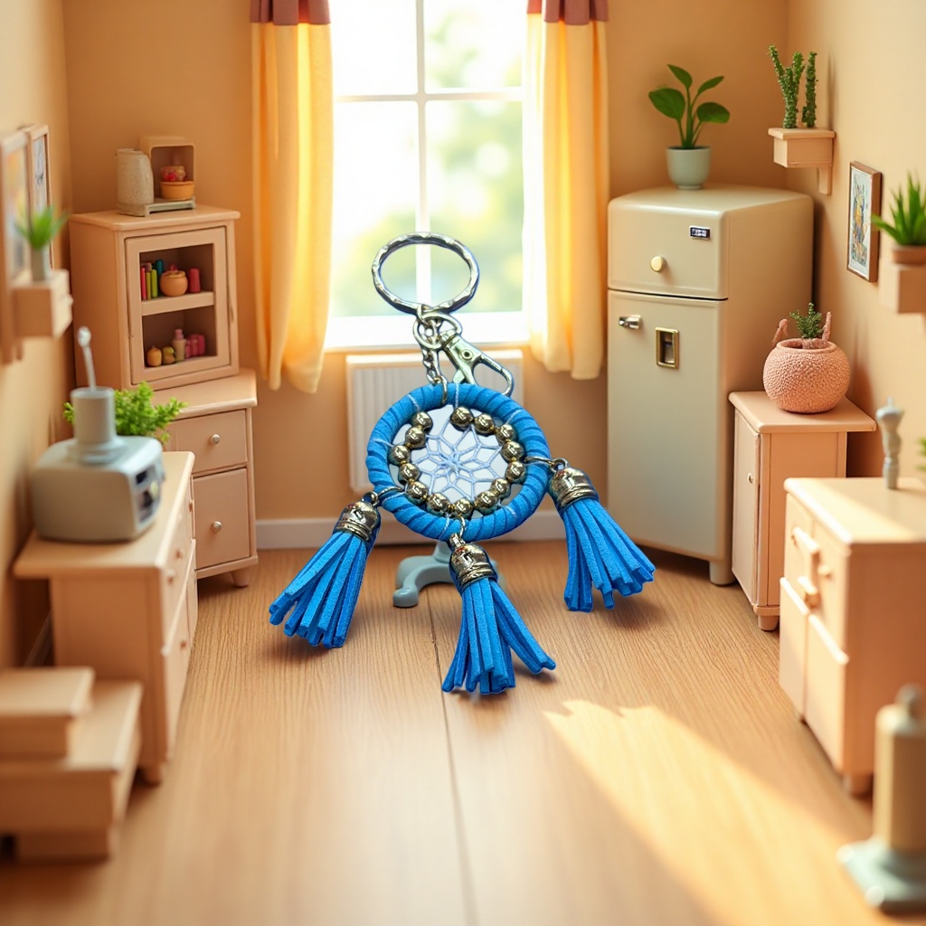 Blue dreamcatcher keychain pendant, cute and dreamy student accessory, niche gift Specification image