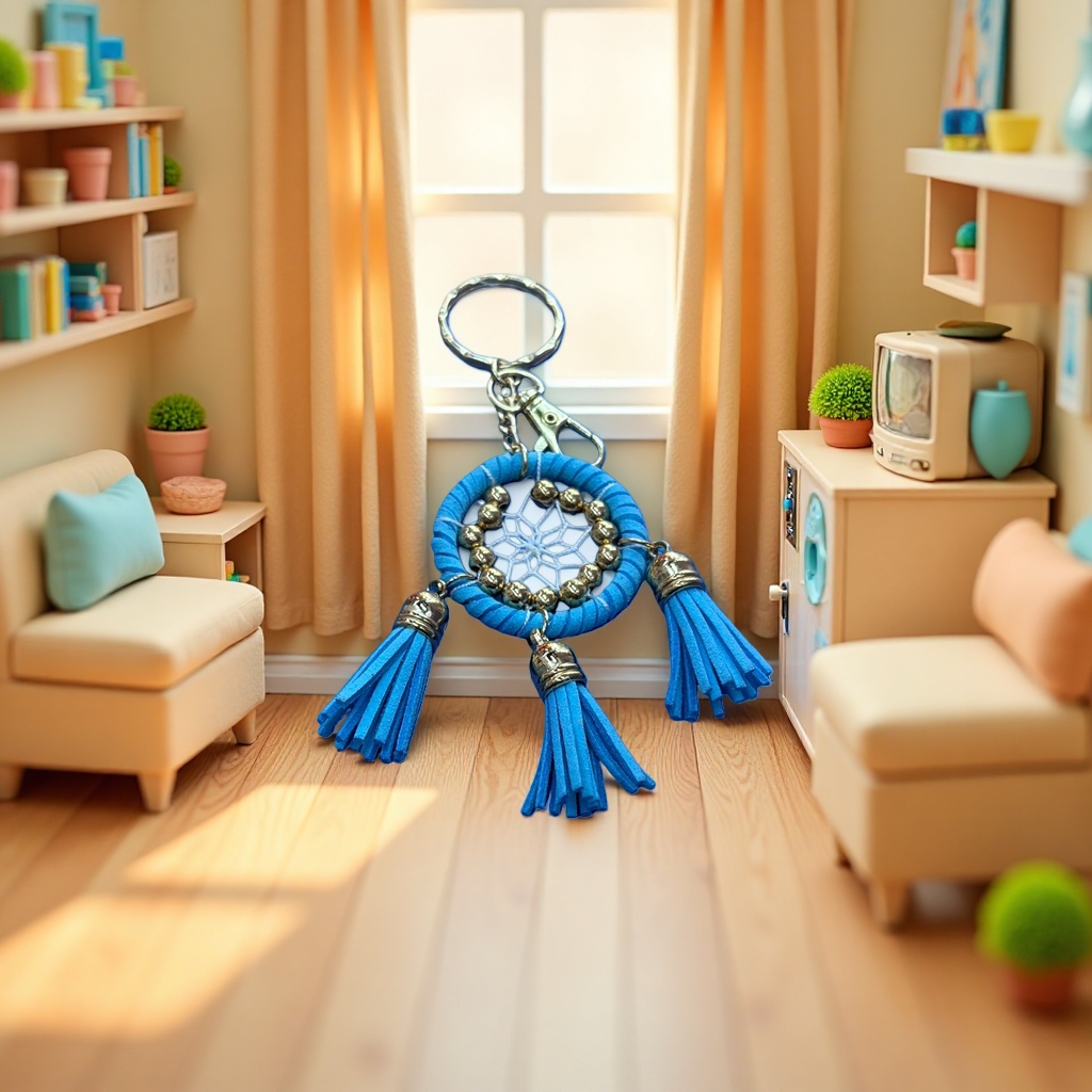 Blue dreamcatcher keychain pendant, cute and dreamy student accessory, niche gift Application Scenario