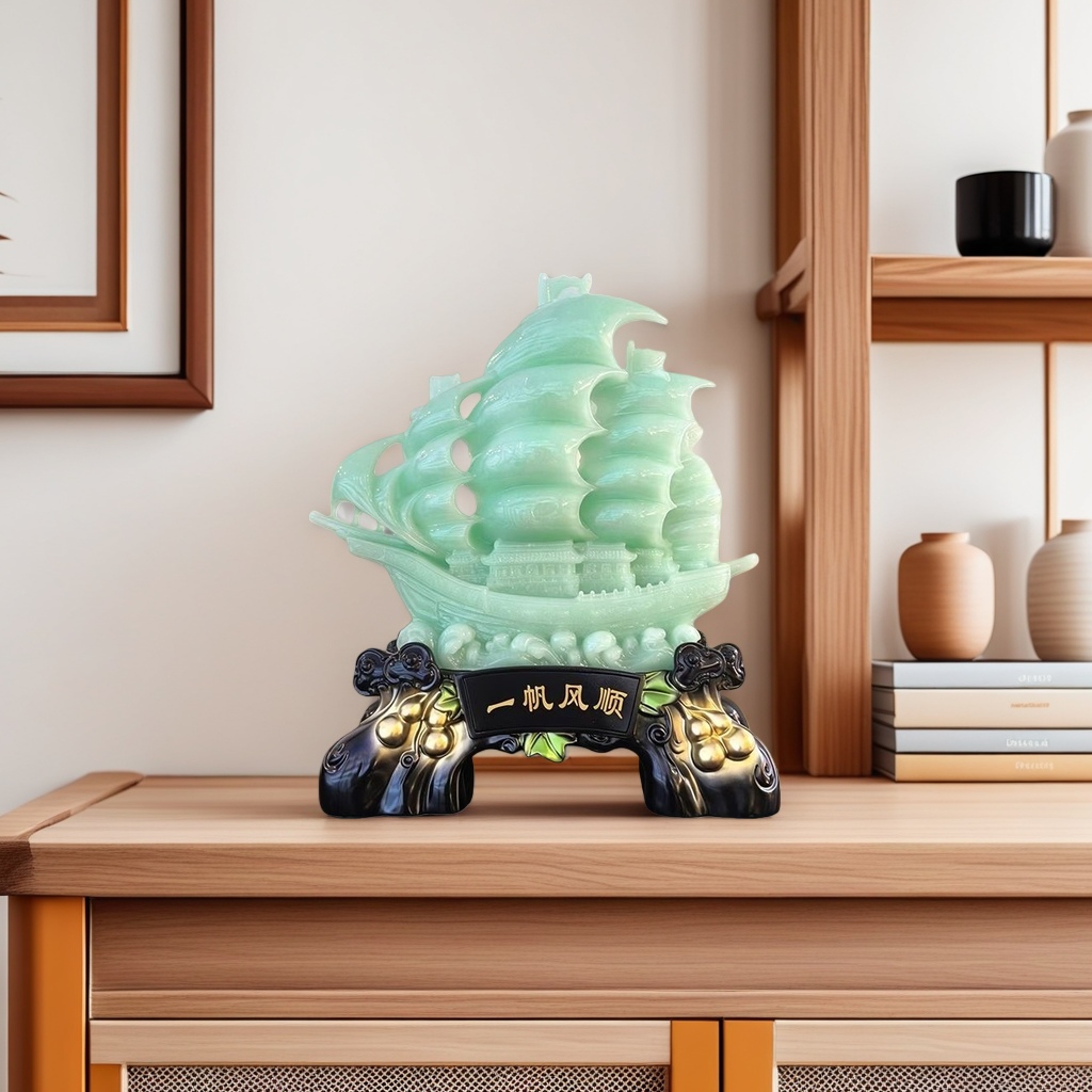 Qingjade color velero suave piezas escultura decoración del hogar details Picture