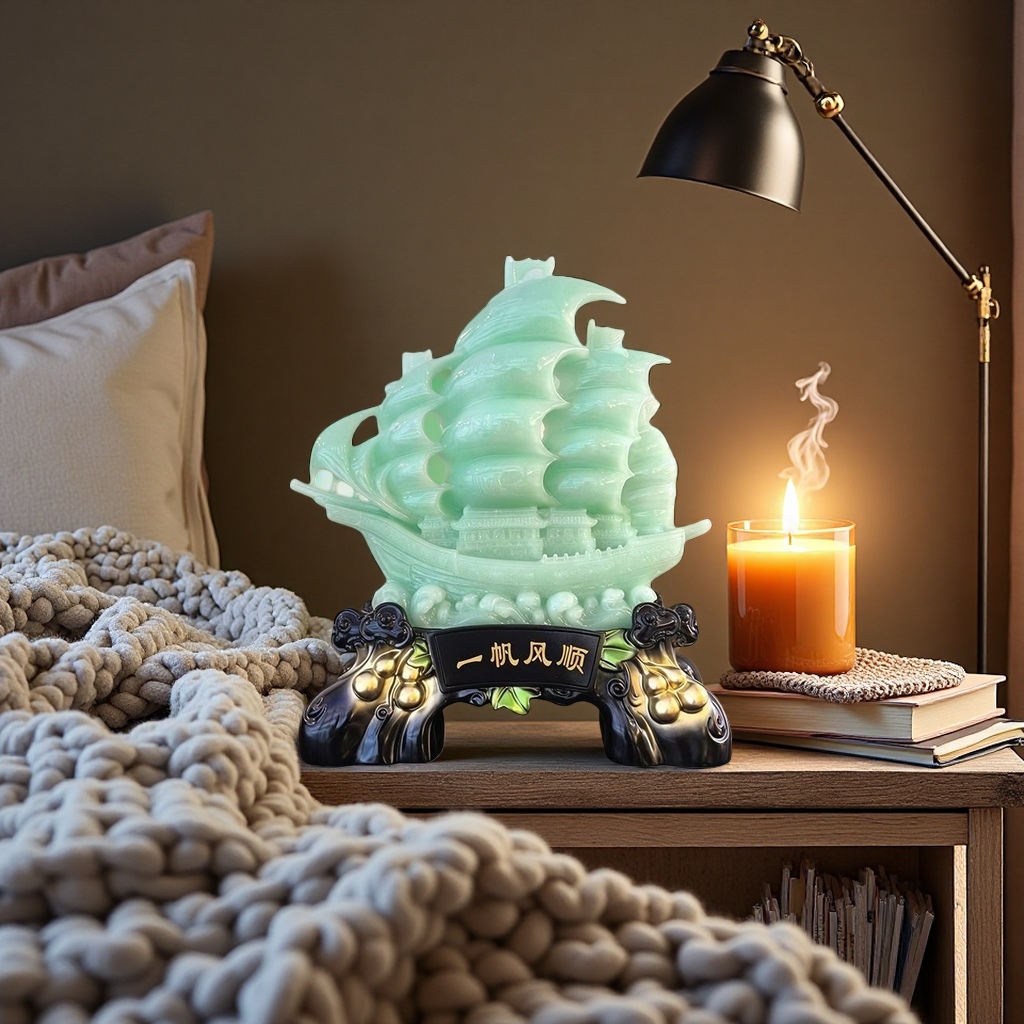 Qingjade color velero suave piezas escultura decoración del hogar Specification image