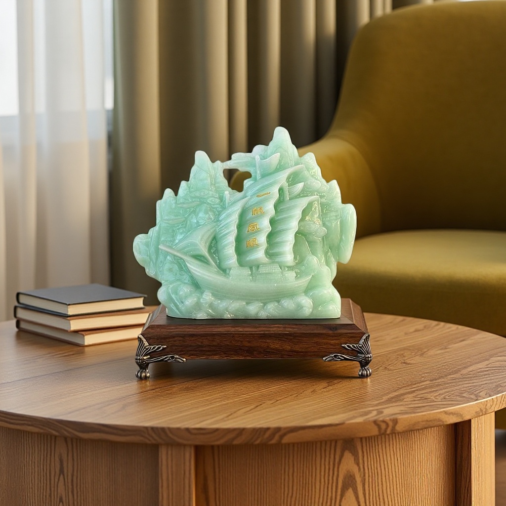 Jade-colored carved boat-shaped ornaments, smooth sailing jade ornaments, smooth sailing ornaments Application Scenario