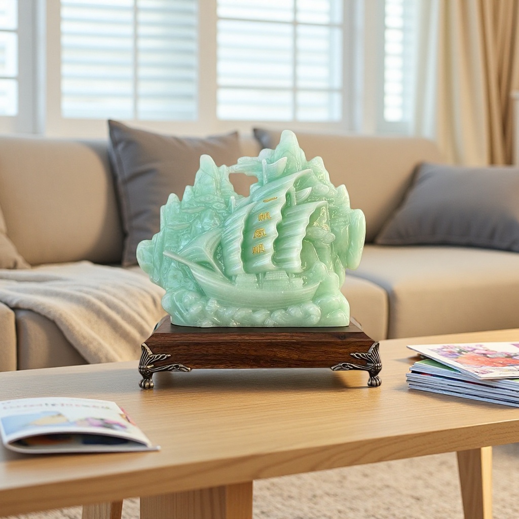 Jade-colored carved boat-shaped ornaments, smooth sailing jade ornaments, smooth sailing ornaments