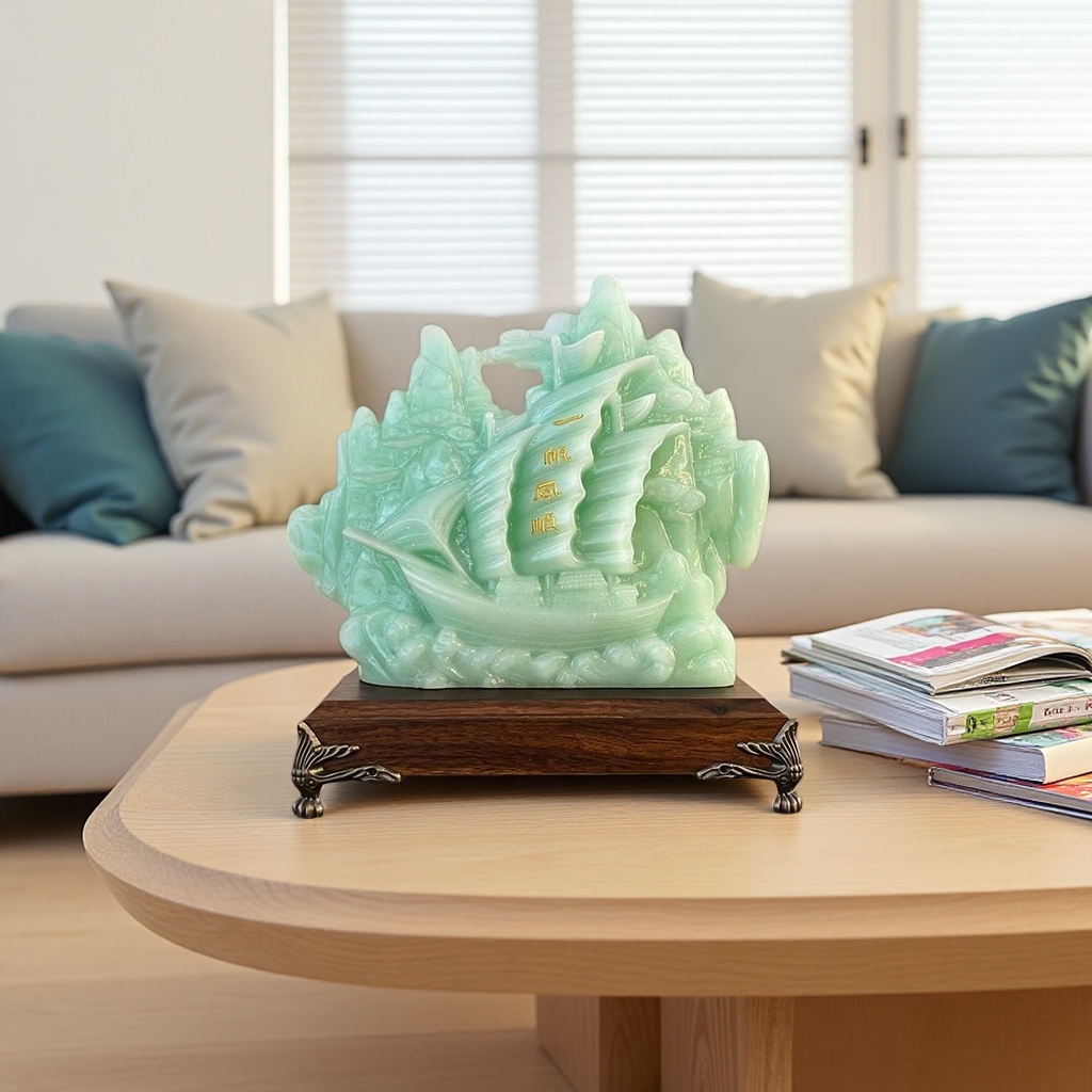 Jade-colored carved boat-shaped ornaments, smooth sailing jade ornaments, smooth sailing ornaments details Picture