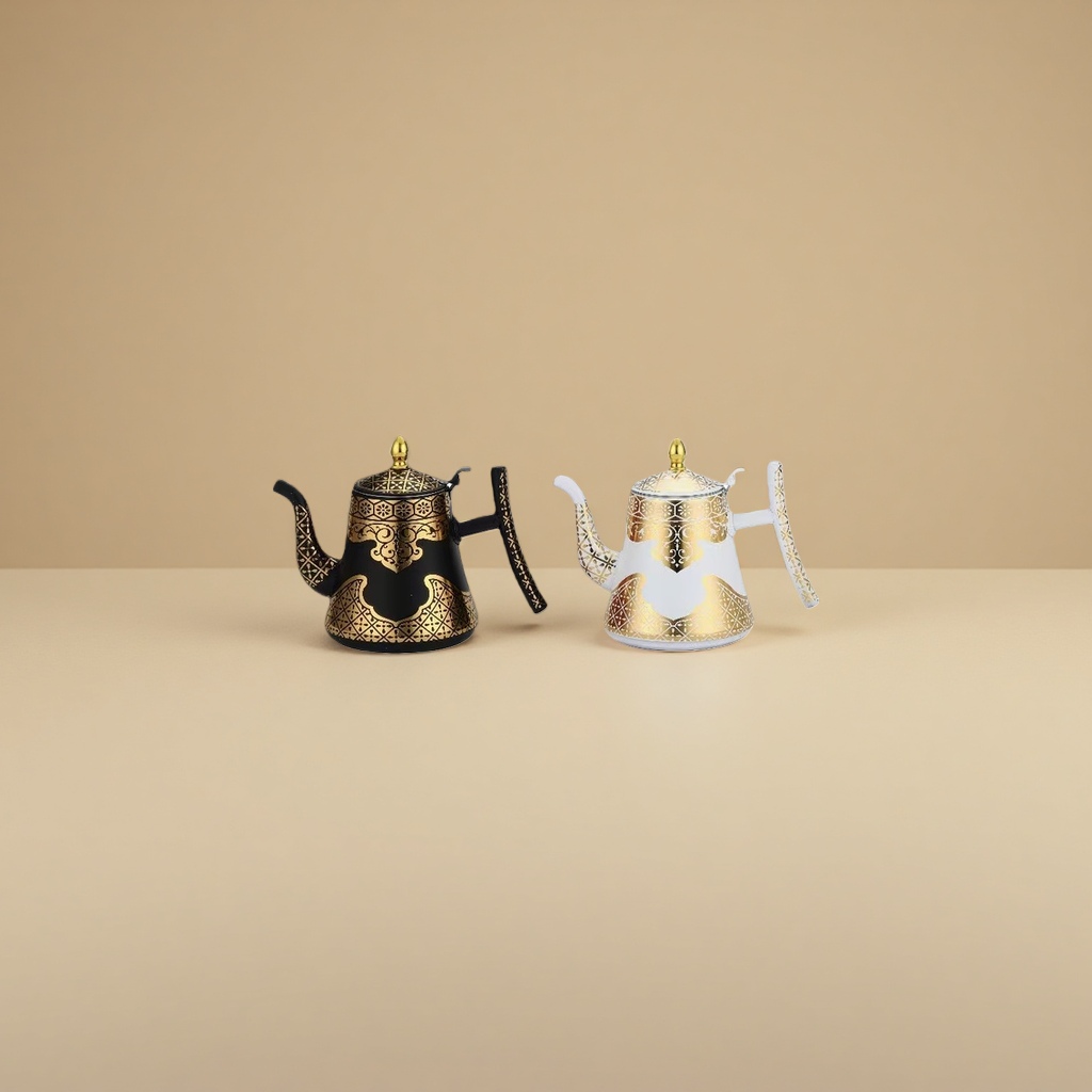 HZ962# Huizhou Black and White Teapot with golden patterns, Middle Eastern teapot with applique, Teapot, Cold water bottle, cold water bottle details Picture