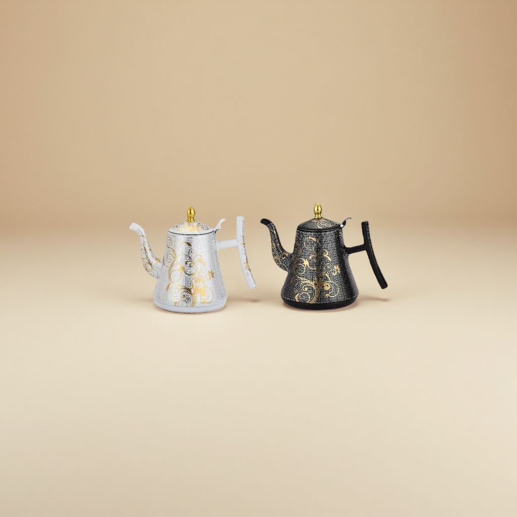 HZ962# Huizhou Black and White Teapot with golden patterns, Middle Eastern teapot with applique, Teapot, Cold water bottle, cold water bottle Application Scenario