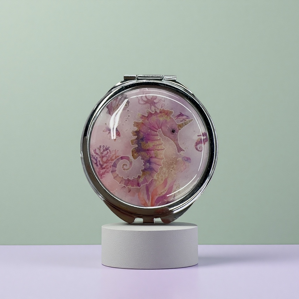 粉色海马圆形药盒化妆镜简约时尚家居装饰