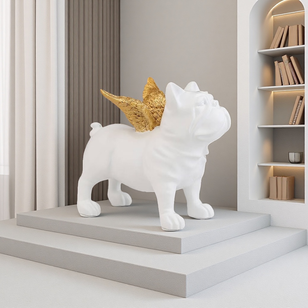 White angel dog figurine, angel dog figurine, exquisite decorative figurine, pet figurine, ceramic handicraft Specification image