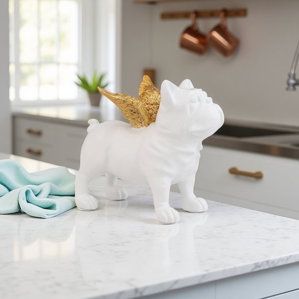 White angel dog figurine, angel dog figurine, exquisite decorative figurine, pet figurine, ceramic handicraft details Picture