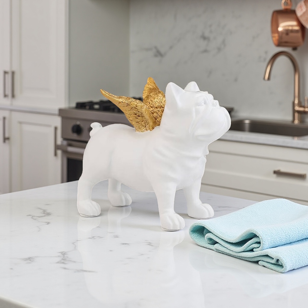White angel dog figurine, angel dog figurine, exquisite decorative figurine, pet figurine, ceramic handicraft