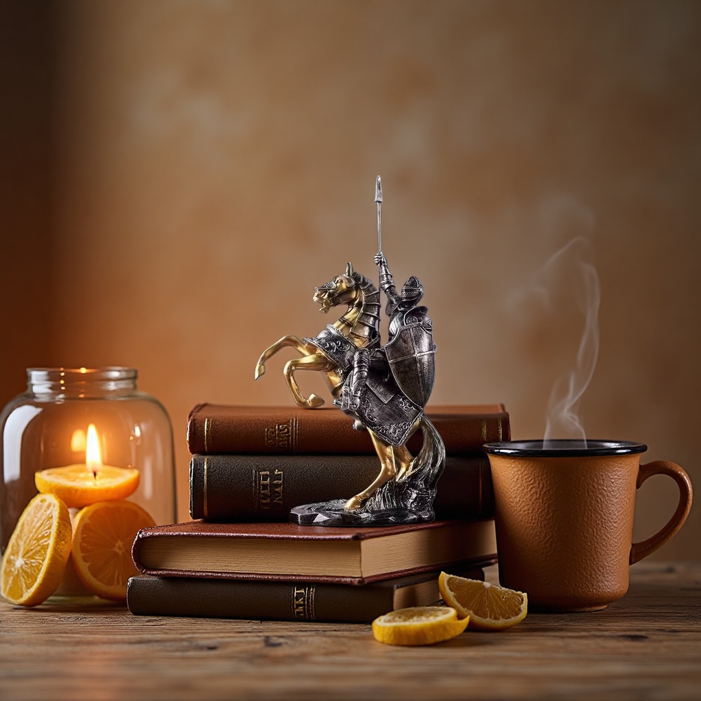 Knight riding statue ornament, home decoration, table display handicraft details Picture