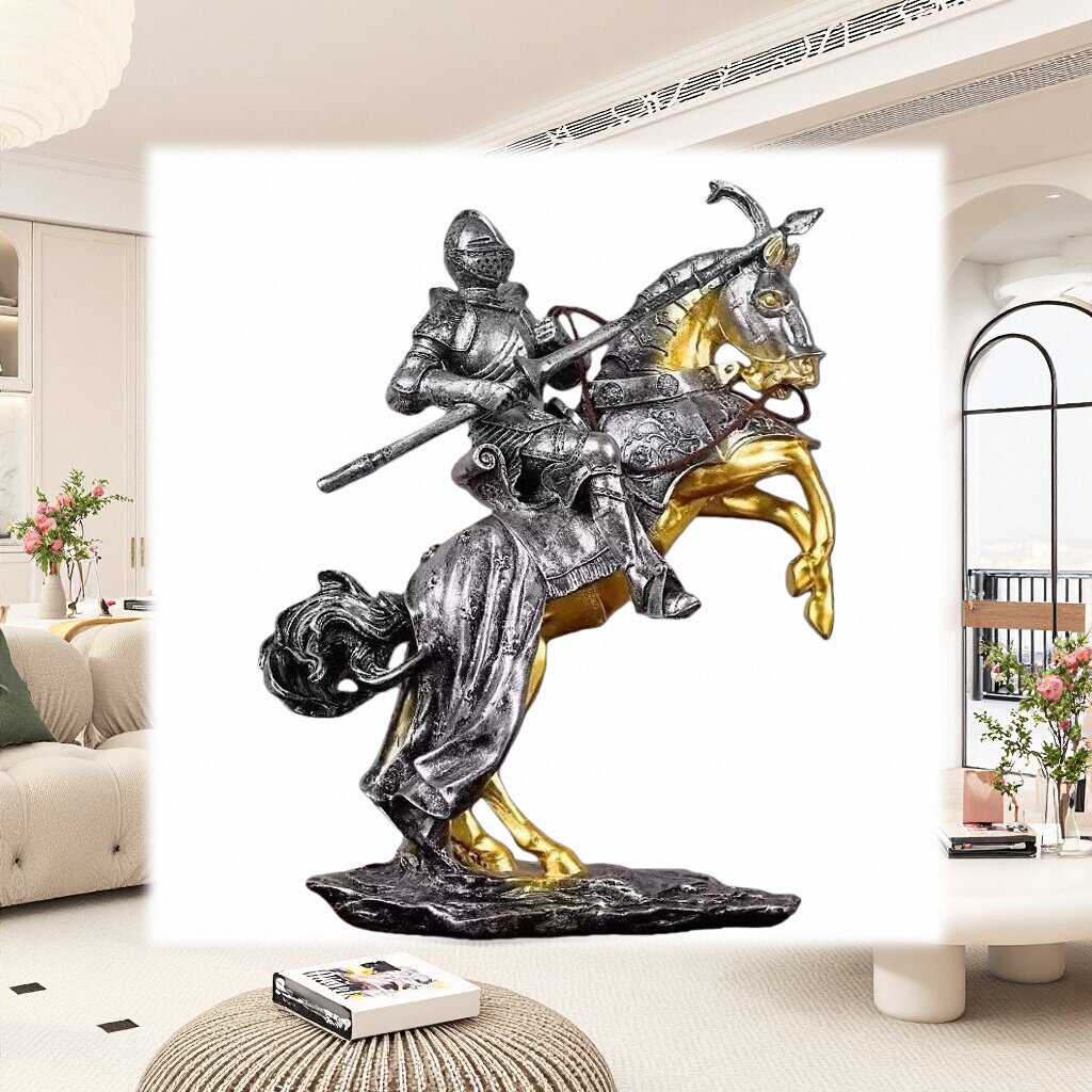 Knight riding statue ornaments, home decoration ornaments, metal sculpture handicrafts details Picture