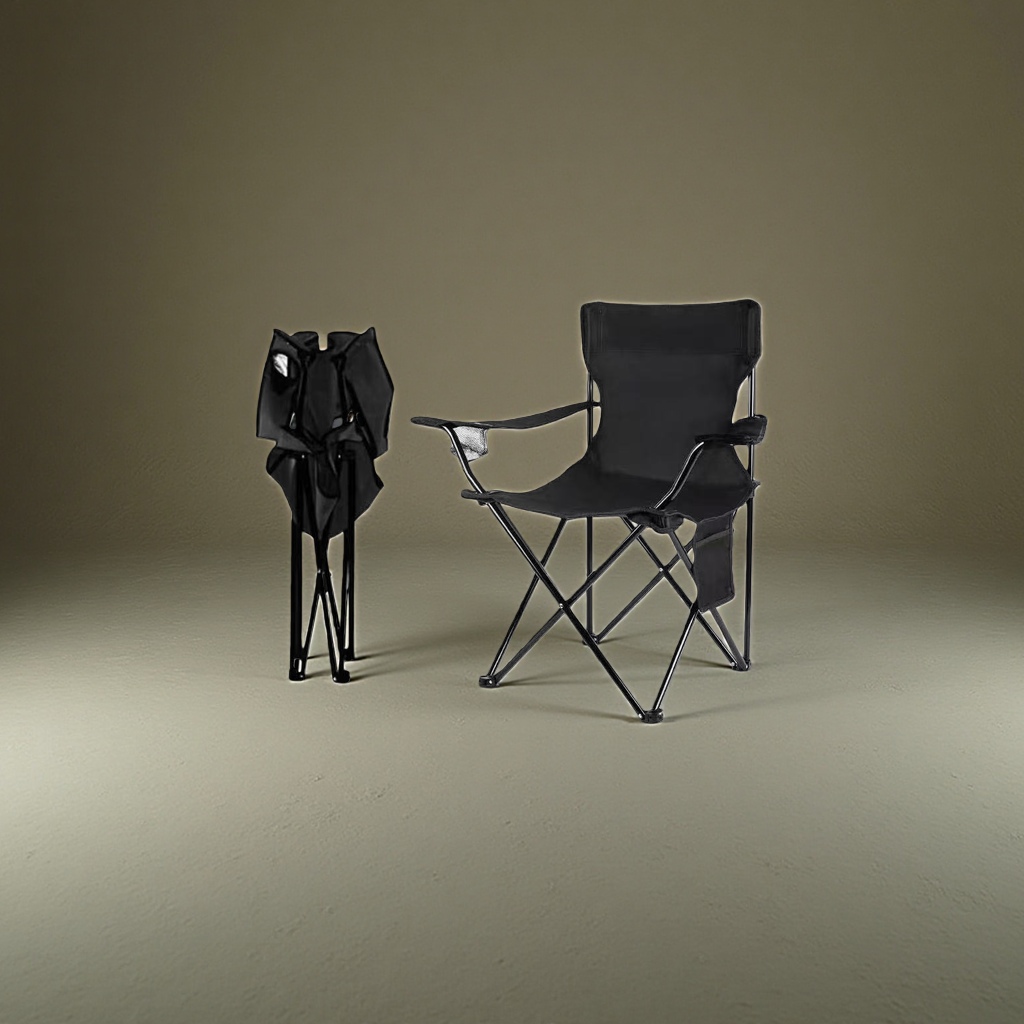 The black folding chair is portable and lightweight, suitable for outdoor picnics and leisure use Specification image