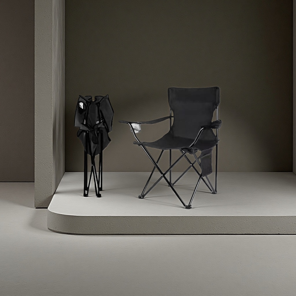 The black folding chair is portable and lightweight, suitable for outdoor picnics and leisure use