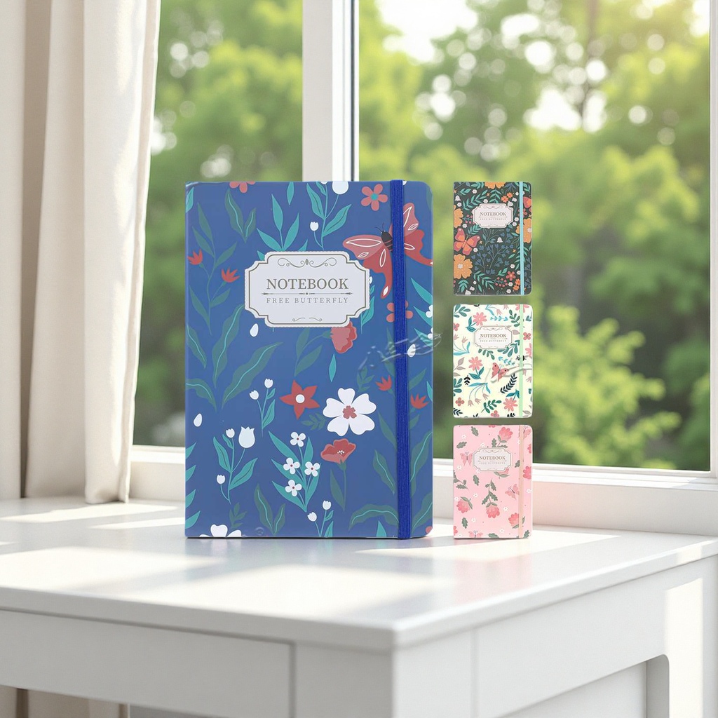 蓝色花卉蝴蝶笔记本 NOTEBOOK FREE BUTTERFLY 深绿 米白 粉色154453008