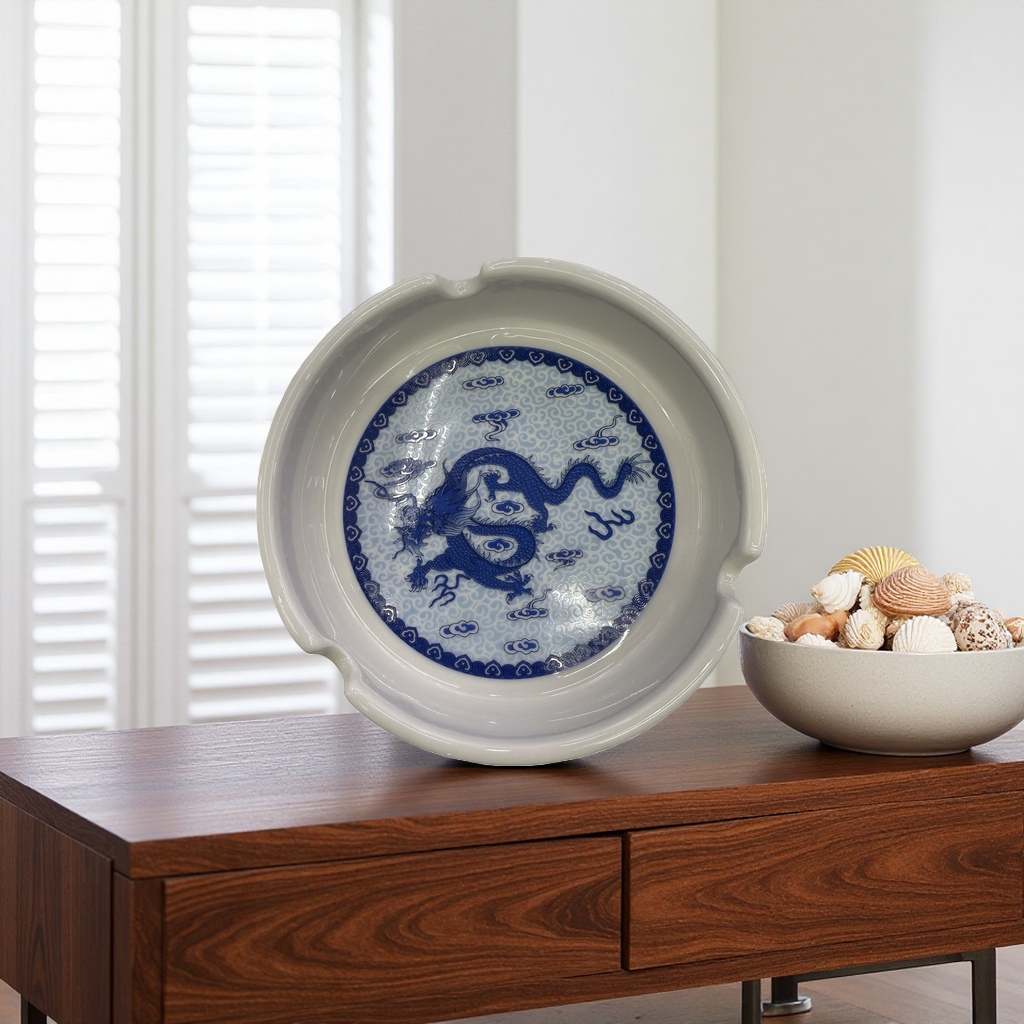 Blue and white porcelain ashtrays are simple ceramic household items details Picture