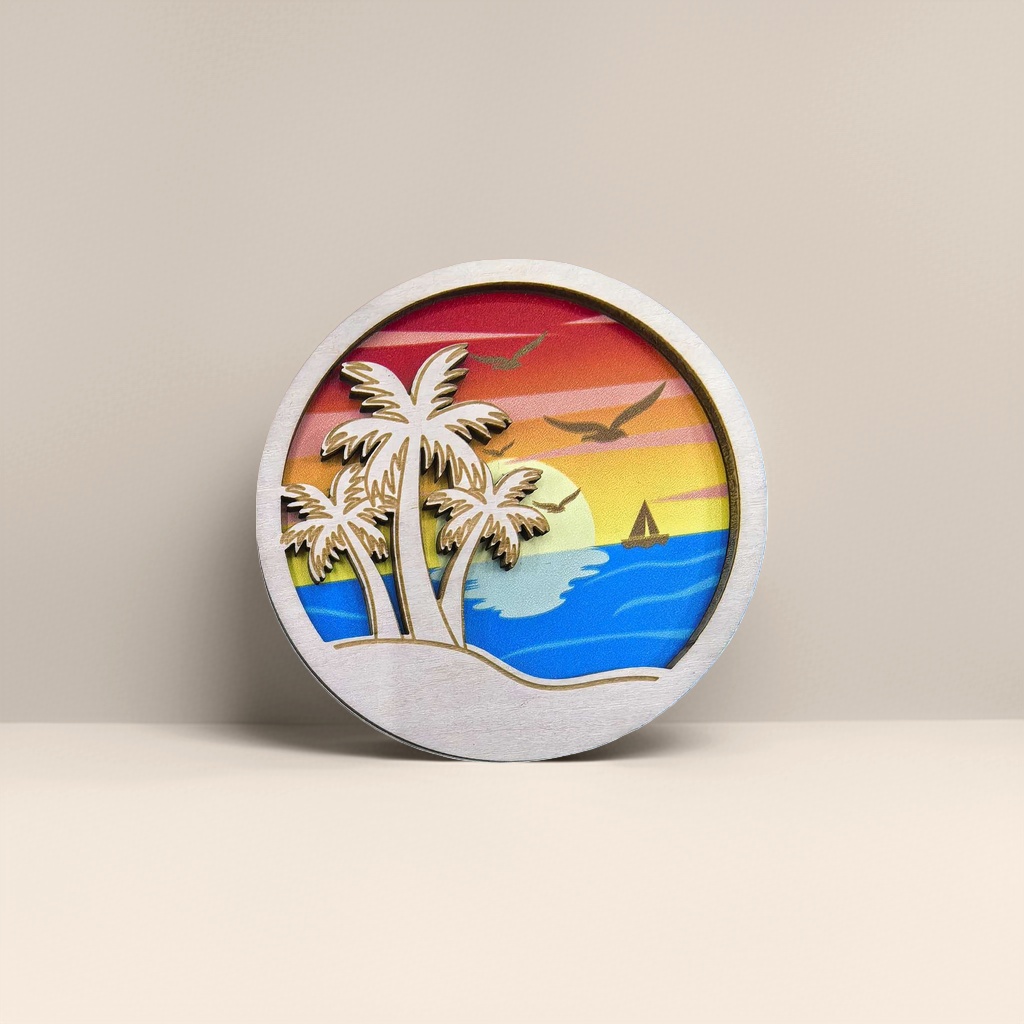 Tropical playa paisaje redondo madera refrigerador pegamento simple arte refrigerador pegamento 161317077 Item Picture