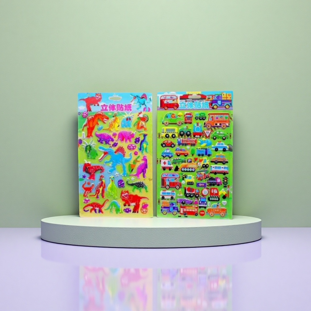 彩色恐龙和车辆立体贴纸