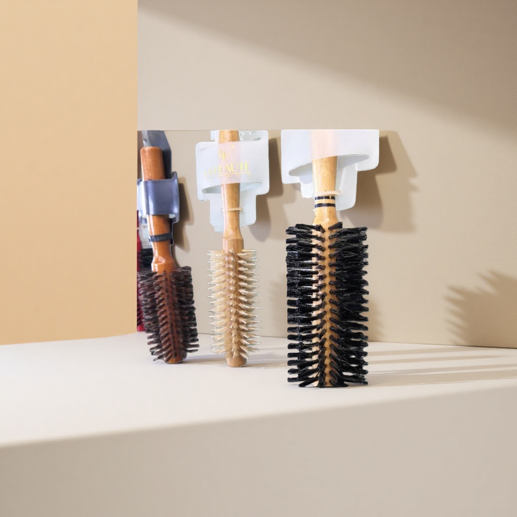 Wooden handle, round comb, black bristles, light-colored bristles, hanging to show curly hair comb details Picture