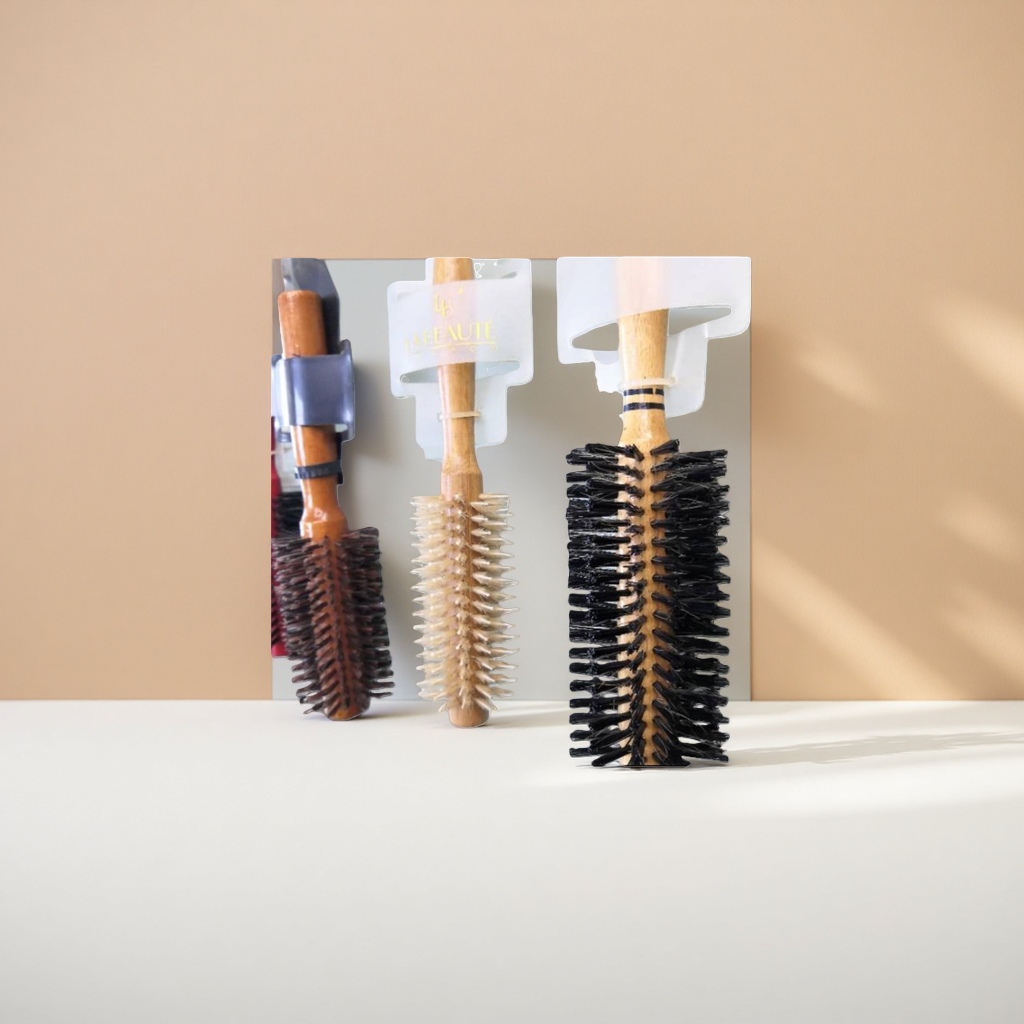 Wooden handle, round comb, black bristles, light-colored bristles, hanging to show curly hair comb Application Scenario