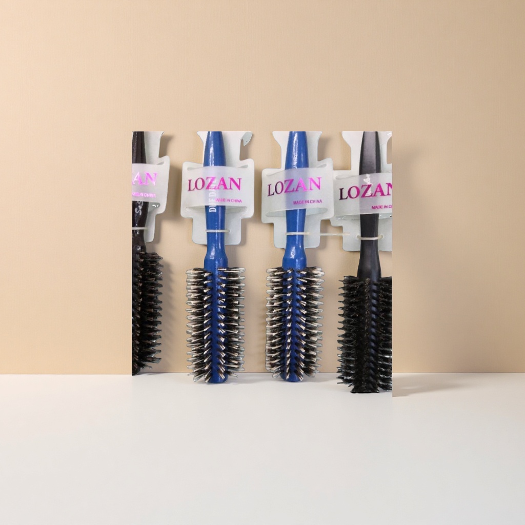 LOZAN blue handle black bristles round hair curling comb details Picture