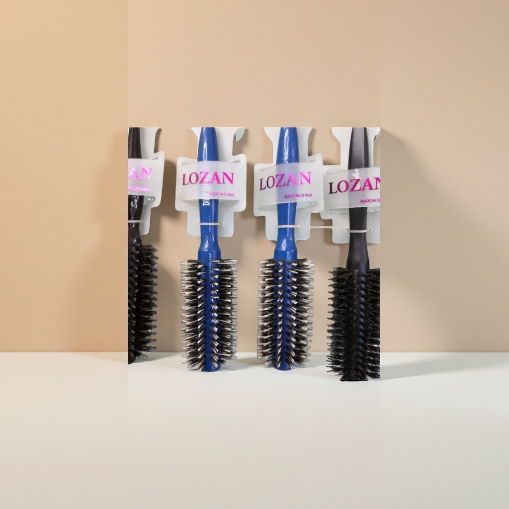 LOZAN blue handle black bristles round hair curling comb Specification image