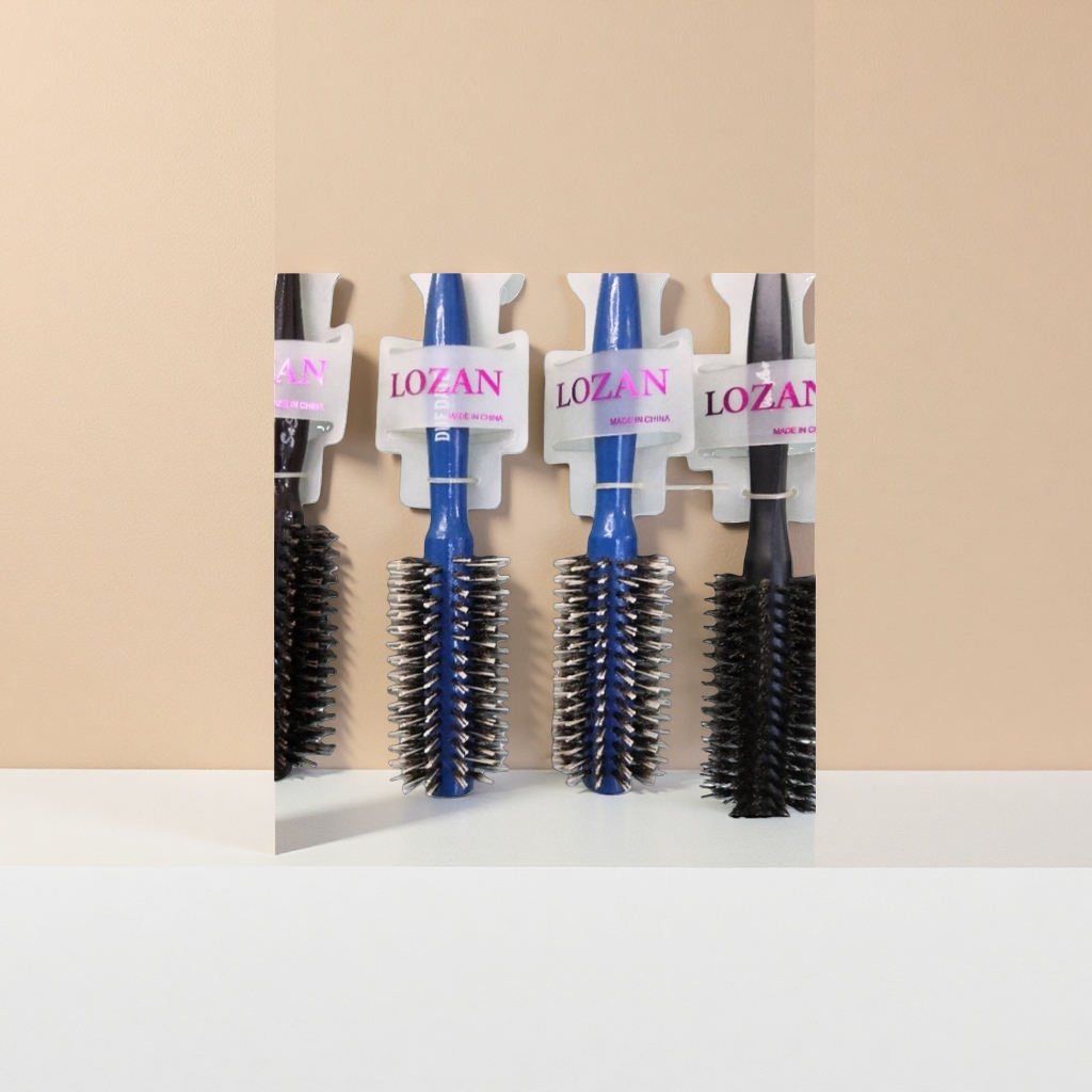 LOZAN blue handle black bristles round hair curling comb