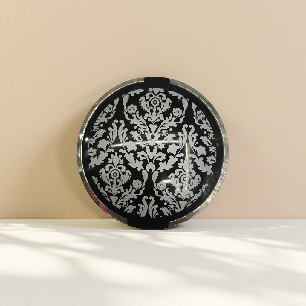 黑色底白色花纹+圆形化妆镜产品图