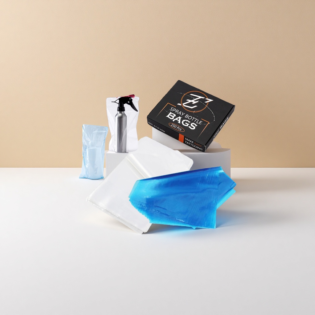E'Z TATTOO Spray Bottle Bag set, black packaging box, silver spray bottle, transparent blue plastic bag Specification image