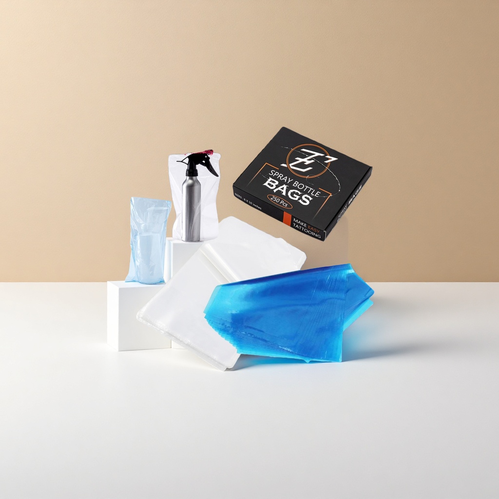 E'Z TATTOO Spray Bottle Bag set, black packaging box, silver spray bottle, transparent blue plastic bag details Picture