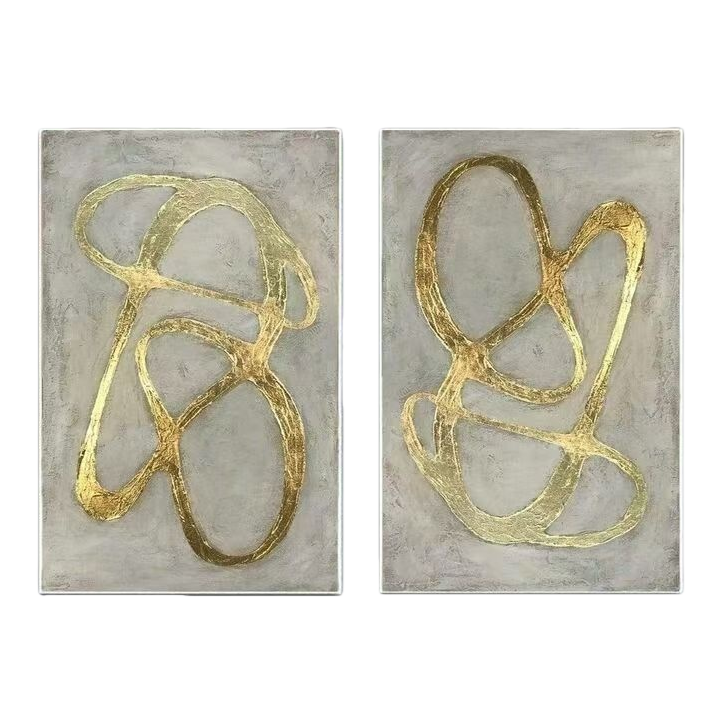 Abstract art painting with golden line patterns, decorative painting, simple hanging painting for the living room Item Picture