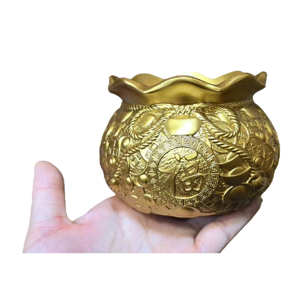 金色装饰品金碗摆件客厅装饰摆设中式复古家居装饰品铜钱纯铜五帝钱白底实物图