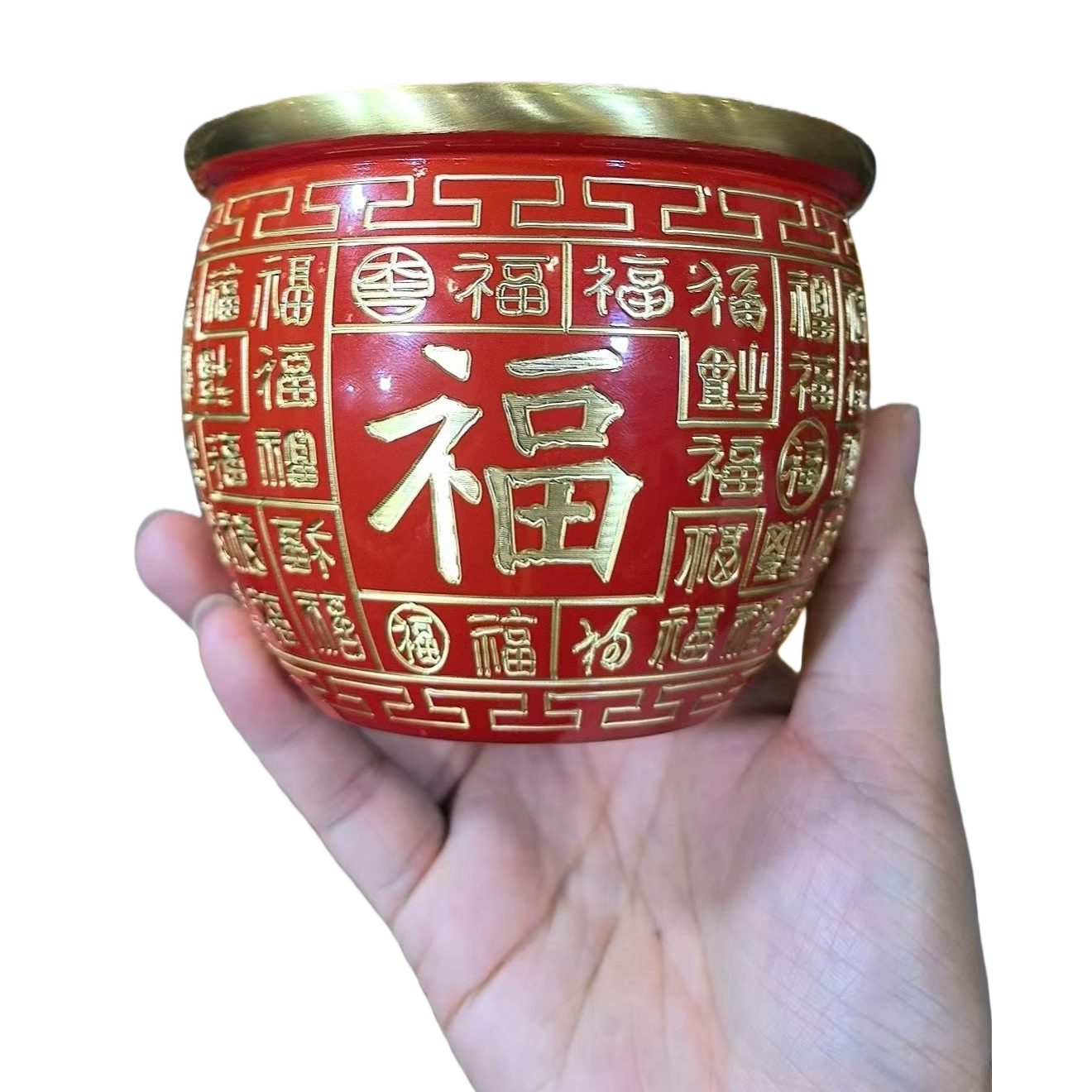 红色福字装饰罐白底实物图