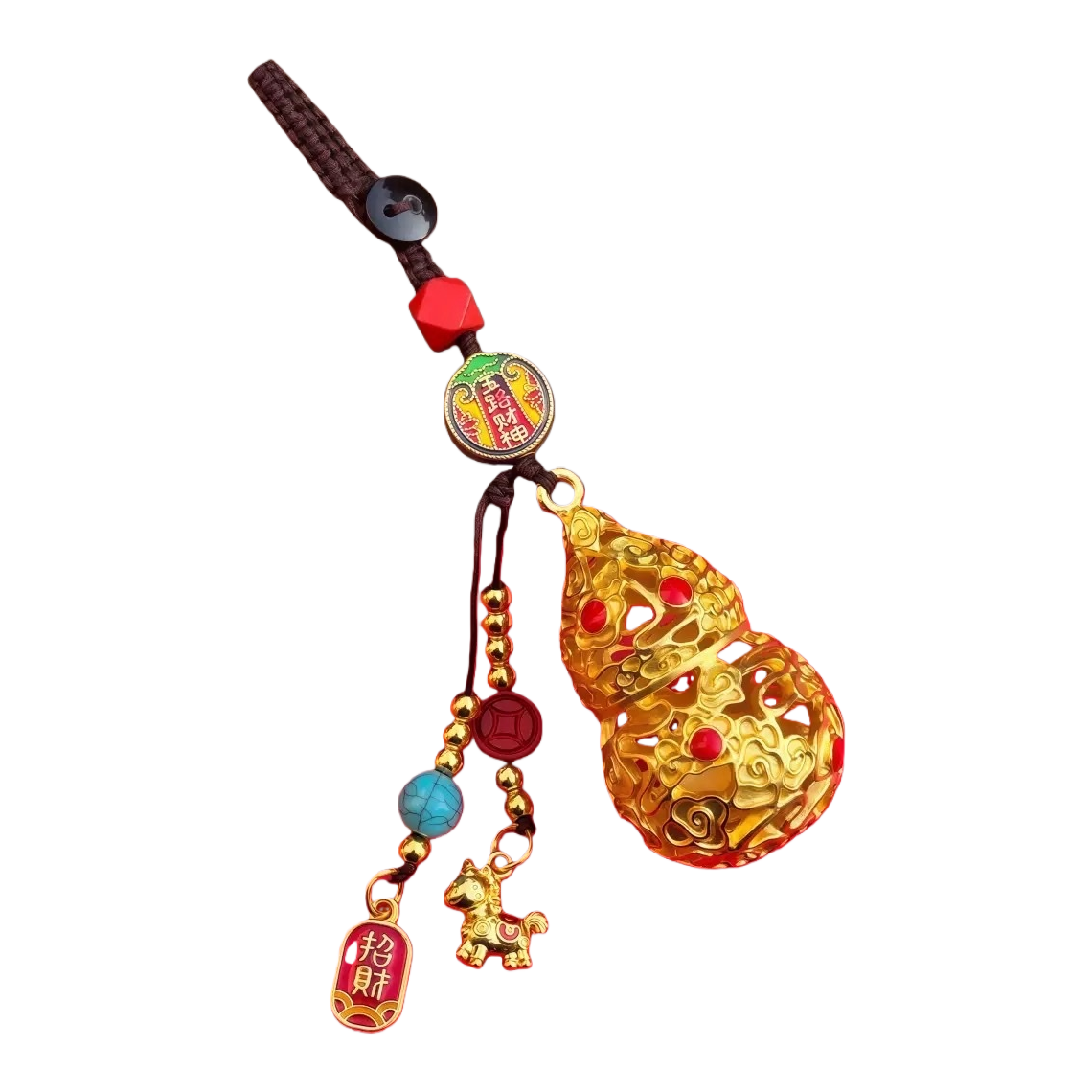 Golden hollowed-out wealth-attracting gourd pendant, home decoration feng shui accessory Item Picture